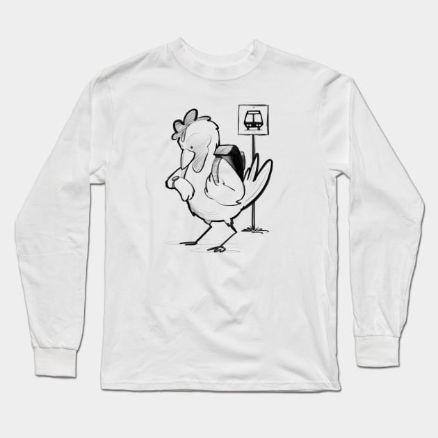 Chicken Waiting for the Bus Long Sleeve T-Shirt by Jason's Doodles